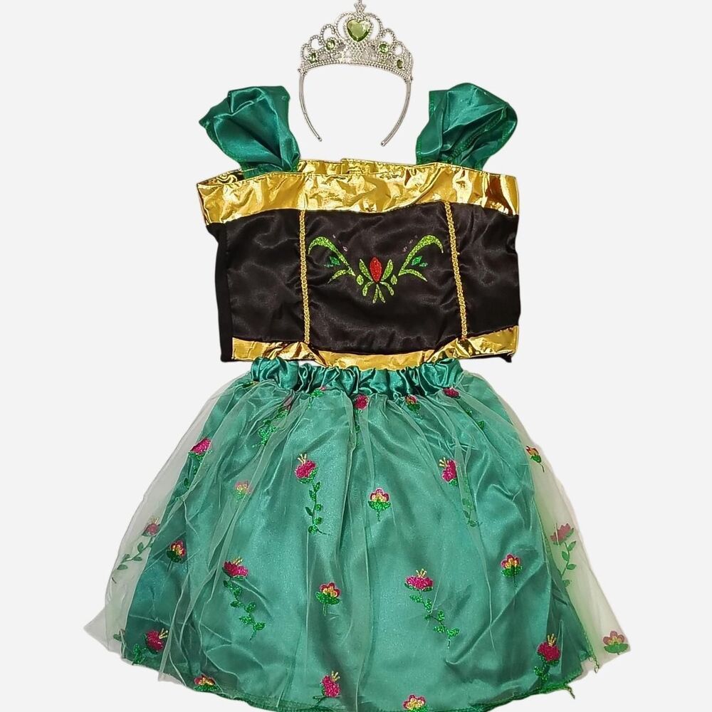 Princess Anna Coronation Girls Dress Costume Set with Tiara Size 4-5T NWOT